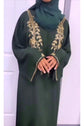 Hunter green with gold beading, zoom material Abaya Image By Qalanjos Fashions