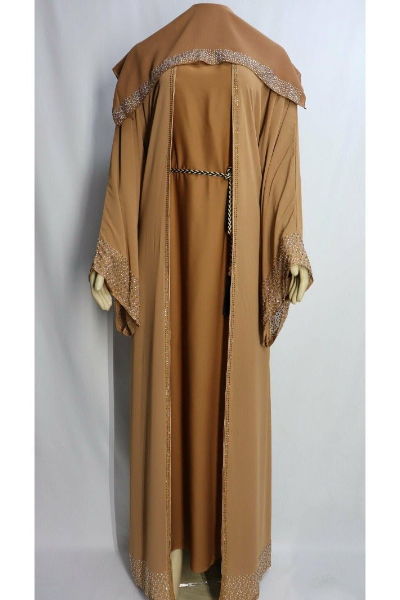 Brown elegant abaya 2 piece attached Abaya image