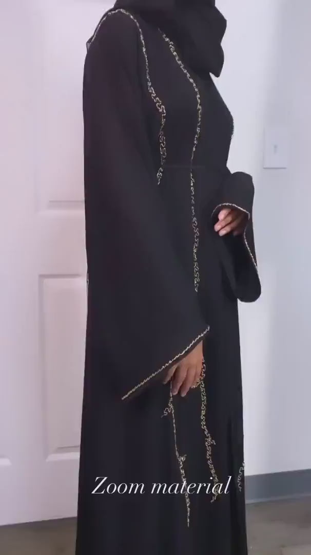 Black gold beading Abaya A2 Video By Qalanjos Fashions  